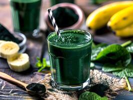 ai generado espirulina zalamero azul verde algas plátano salud aumentador de presión foto