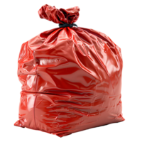 AI generated Red plastic trash bag PNG. Red trash bag isolated. Garbage bag for bio-waste PNG