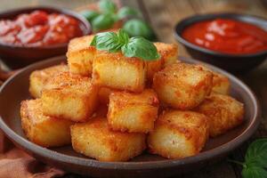 AI generated a plate of Mozzarella Sticks in the kitchen table professional advertising food photography photo