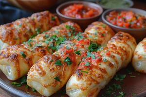 AI generated a plate of Mozzarella Sticks in the kitchen table professional advertising food photography photo