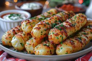 AI generated a plate of Mozzarella Sticks in the kitchen table professional advertising food photography photo