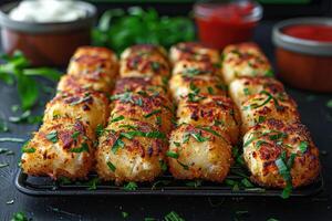 AI generated a plate of Mozzarella Sticks in the kitchen table professional advertising food photography photo