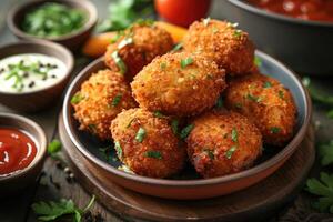 AI generated a plate of Mozzarella Sticks in the kitchen table professional advertising food photography photo