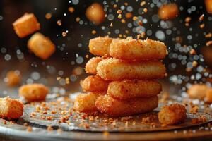 AI generated a plate of Mozzarella Sticks in the kitchen table professional advertising food photography photo