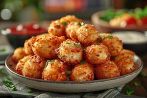 AI generated a plate of Mozzarella Sticks in the kitchen table professional advertising food photography photo