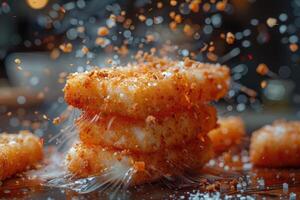 AI generated a plate of Mozzarella Sticks in the kitchen table professional advertising food photography photo