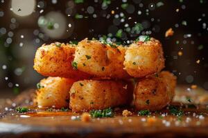 AI generated a plate of Mozzarella Sticks in the kitchen table professional advertising food photography photo