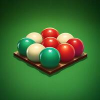 ai generado pelotas para billar snooker arreglado en un verde jugando superficie para social medios de comunicación enviar Talla foto