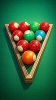 ai generado preparación para un juego con billar snooker pelotas en mesa vertical móvil fondo de pantalla foto