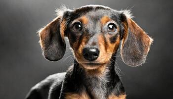 AI generated Close up shot of a dachshund, brown dog in a plain black and white background photo