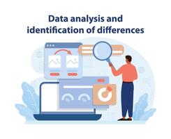 Analytical Benchmarking Vector. An analyst scrutinizes data. vector