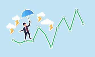 riesgo y incertidumbre en mercado de inversión volatilidad, cripto fluctuaciones, requiriendo un todas clima estrategia concepto, empresario acróbata planificación a caminar en arriesgado inversión grafico. vector