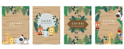 safari banner with giraffe,elephant,zebra,fox and leaf frame.vector illustration for a4 design vector