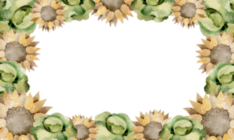 raccogliere acquerello cornice.verdura carta design e di stagione fiori. cavolo e girasoli botanico modello. modificabile bandiera per invito e Stampa. png