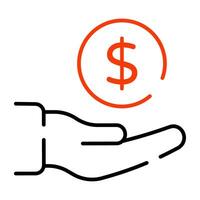 dólar en mano demostración concepto de donación icono vector