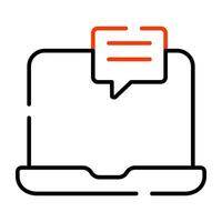 Message bubble with laptop, icon of online chat vector