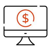 Dollar inside monitor denoting concept of online money vector