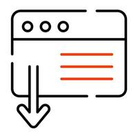 Arrow on web page showcasing web downloading icon vector