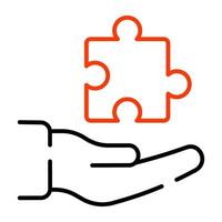 Jigsaw on hand symbolising concept of solution provider icon vector