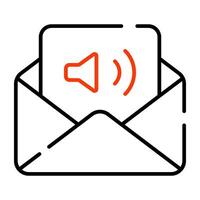 Speaker on letter inside envelope, icon of audiomail vector