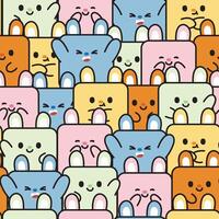 Repeat.Seamless pattern of cute colorful various poses  rabbit in square shape background.Rodent animal character cartoon design.Print screen.Easter.Bunny.Kawaii.Vector.Illustration. vector