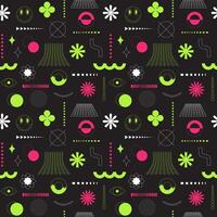 Pink and green seamless pattern with neon acidic abstract geometric, bold, linear shapes. Brutalism, retro futurism style. inspired. For web design, covers, textile. Vector illustration on black