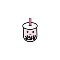 Strawberry Cute Bubble Tea Boba Design vector