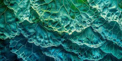 AI generated A macro shot reveals the intricate, vein-like patterns of a lush green leaf, showcasing the beauty and complexity of plant life photo