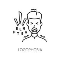 psicología problemas, logofobia fobia icono vector