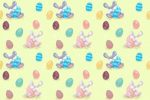 Easter background with bunny and eggs. Seamless pattern for the spring holiday. For deoration, invitation, packaging, fabric printing. vector