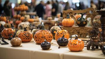 AI generated Pumpkin-themed craft fair or market showcasing handmade crafts. Generative AI photo