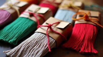 AI generated Yarn-wrapped gift tags, personalizing your presents. Generative AI photo