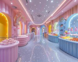 AI Generated Colorful candy store with playful displays and bright photo