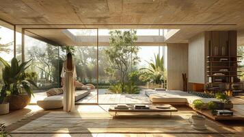 AI Generated Modernist villa with open spaces natural light photo