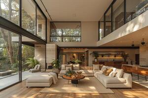 AI Generated Modernist villa with open spaces natural light photo