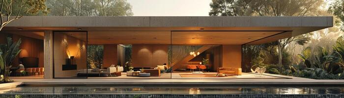 AI Generated Modernist villa with open spaces natural light photo