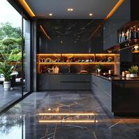 AI Generated Ultra-modern kitchen with smart appliances and sleek photo