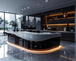 AI Generated Ultra-modern kitchen with smart appliances and sleek photo