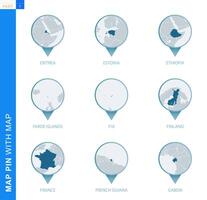 Collection of map pin with detailed map and neighboring countries vector