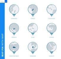 colección de mapa alfiler con detallado mapa y vecino países vector