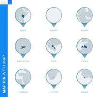 Collection of map pin with detailed map and neighboring countries vector