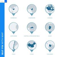 colección de mapa alfiler con detallado mapa y vecino países vector