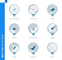 colección de mapa alfiler con detallado mapa y vecino países vector