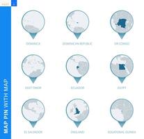 colección de mapa alfiler con detallado mapa y vecino países vector