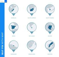 Collection of map pin with detailed map and neighboring countries vector