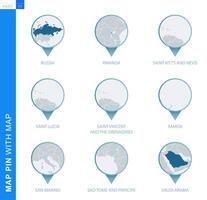 colección de mapa alfiler con detallado mapa y vecino países vector