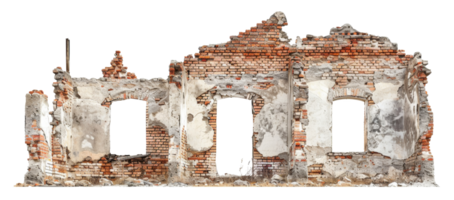 AI generated Desolate ruins of a once-standing dilapidated building on transparent background - stock png. png