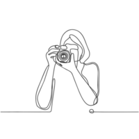 AI generated minimalist black ink drawing drawing of a young woman taking photos png