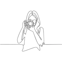 AI generated minimalist black ink drawing drawing of a young woman taking photos png