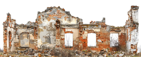 AI generated Desolate ruins of a once-standing dilapidated building on transparent background - stock png. png